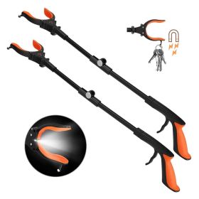 Kekoy 2-Pack Folding Reacher Grabber Tool with Light, 32 inch Aluminum Trash Picker Reaching Assist Pick up Tool Orange
