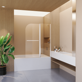 43 in. W * 58 in. H Frameless Folding Shower Doors for Bathtub, 1/4" (6mm) Thick SGCC Tempered Glass Door, Bathroom Pivot Tub Glass Door, Chrome
