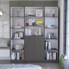 June 3 Piece Home Bookcase set, 60" Wide with 13 Shelves and 2-door Cabinet , Living Room Set Matt Gray / White