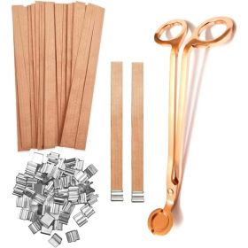 DADHOT 100set Candle Wick,Thicken Smokeless Cherry Wood Wicks for Candles-Long Lasting Flame-Easily Burn,Natural Candle Cores with Stand and Glue Dot
