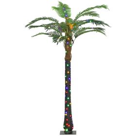 Outsunny 6' Artificial Lighted Palm Tree with 3 Coconuts, 240 LED Light, Color Changing Light Up Tropical Palm Tree with Remote for Indoor, Outdoor