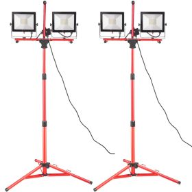 VEVOR LED Work Light with Stand, 2PCS 10000 Lumen Dual-head LED Work Light with 27.6"-68.1" Adjustable and Foldable Tripod Stand