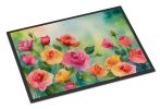 Roses in Watercolor Doormat Front Door Mat Indoor Outdoor Rugs for Entryway, Non Slip Washable Low Pile, 24H X 36W