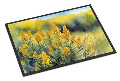 Nebraska Goldenrod in Watercolor Doormat Front Door Mat Indoor Outdoor Rugs for Entryway, Non Slip Washable Low Pile, 24H X 36W
