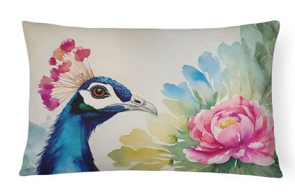 Watercolor Birds Throw Pillow Throw Pillow for Indoor Couch Bed Outdoor Patio Washable, Peacock 3254,12Hx16W