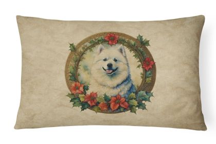 Christmas Flowers Frame Throw Pillow Throw Pillow for Indoor Couch Bed Outdoor Patio Washable, Samoyed 2422,12Hx16W