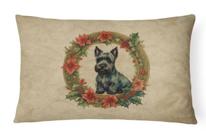 Christmas Flowers Frame Throw Pillow Throw Pillow for Indoor Couch Bed Outdoor Patio Washable, Scottish Terrier 2425,12Hx16W