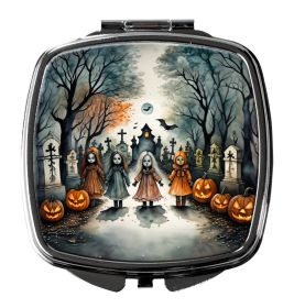 Creepy Dolls Spooky Halloween Compact Mirror Decorative Travel Makeup Mirror for Women Girls Gifts Pocket Makeup Mirror Folding Handheld