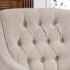 Beige Accent Chair, Living Room Chair, Footrest Chair Set with Vintage Brass Studs, Button Tufted Upholstered Armchair for Living Room
