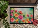 Roses in Watercolor Doormat Front Door Mat Indoor Outdoor Rugs for Entryway, Non Slip Washable Low Pile, 24H X 36W