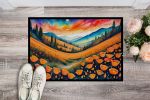 California Poppies in Color Doormat Front Door Mat Indoor Outdoor Rugs for Entryway, Non Slip Washable Low Pile, 24H X 36W