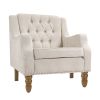 Beige Accent Chair, Living Room Chair, Footrest Chair Set with Vintage Brass Studs, Button Tufted Upholstered Armchair for Living Room