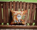 Japanese Bobtail Cat in Fall Leaves Throw Pillow Machine Washable, Indoor Outdoor Decorative Pillow for Couch, Bed or Patio, 14Hx14W