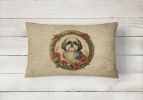 Christmas Flowers Frame Throw Pillow Throw Pillow for Indoor Couch Bed Outdoor Patio Washable, Shih Tzu 2431,12Hx16W