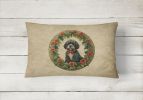Christmas Flowers Frame Throw Pillow Throw Pillow for Indoor Couch Bed Outdoor Patio Washable, Portuguese Water Dog 2412,12Hx16W