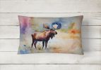 NEW Watercolor Wildlife Throw Pillow Throw Pillow for Indoor Couch Bed Outdoor Patio Washable, Moose 2967,12Hx16W