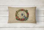 Christmas Flowers Frame Throw Pillow Throw Pillow for Indoor Couch Bed Outdoor Patio Washable, Samoyed 2422,12Hx16W