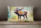 NEW Watercolor Wildlife Throw Pillow Throw Pillow for Indoor Couch Bed Outdoor Patio Washable, Moose 2963,12Hx16W