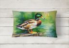Watercolor Birds Throw Pillow Throw Pillow for Indoor Couch Bed Outdoor Patio Washable, Mallard 3236,12Hx16W