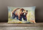 NEW Watercolor Wildlife Throw Pillow Throw Pillow for Indoor Couch Bed Outdoor Patio Washable, Grizzly Bear 2928,12Hx16W