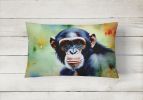 NEW Watercolor Wildlife Throw Pillow Throw Pillow for Indoor Couch Bed Outdoor Patio Washable, Chimpanzee 2896,12Hx16W