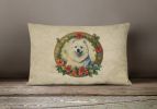 Christmas Flowers Frame Throw Pillow Throw Pillow for Indoor Couch Bed Outdoor Patio Washable, Samoyed 2422,12Hx16W