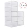 Pack Of 8 Transparent And White Shoe Storage Organizers, Stackable Clear Plastic Boxes For Closet, Sneakers