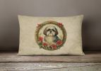 Christmas Flowers Frame Throw Pillow Throw Pillow for Indoor Couch Bed Outdoor Patio Washable, Shih Tzu 2431,12Hx16W
