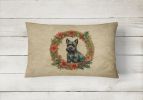 Christmas Flowers Frame Throw Pillow Throw Pillow for Indoor Couch Bed Outdoor Patio Washable, Scottish Terrier 2425,12Hx16W