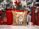 Japanese Bobtail Cat in Fall Leaves Throw Pillow Machine Washable, Indoor Outdoor Decorative Pillow for Couch, Bed or Patio, 14Hx14W