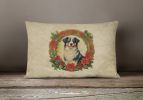 Christmas Flowers Frame Throw Pillow Throw Pillow for Indoor Couch Bed Outdoor Patio Washable, Australian Shepherd 2309,12Hx16W