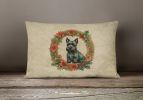 Christmas Flowers Frame Throw Pillow Throw Pillow for Indoor Couch Bed Outdoor Patio Washable, Scottish Terrier 2425,12Hx16W