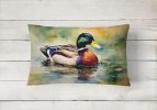 Watercolor Birds Throw Pillow Throw Pillow for Indoor Couch Bed Outdoor Patio Washable, Mallard 3240,12Hx16W