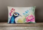 Watercolor Birds Throw Pillow Throw Pillow for Indoor Couch Bed Outdoor Patio Washable, Peacock 3254,12Hx16W