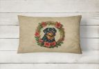Christmas Flowers Frame Throw Pillow Throw Pillow for Indoor Couch Bed Outdoor Patio Washable, Rottweiler 2419,12Hx16W