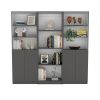 Hialeah 3 Piece Home Bookcase set, 74" Wide with 10 Shelves and Two Double-Door Cabinet , Living Room Set Matt Gray / White