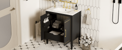 30 Inch Bathroom Vanity with Ceramic Basin, Soft Close Door, Built-in Hidden Drawer