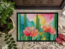 Arizona Saguaro Cactus Blossom in Watercolor Doormat Front Door Mat Indoor Outdoor Rugs for Entryway, Non Slip Washable Low Pile, 24H X 36W