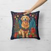Golden Retriever Christmas Throw Pillow Machine Washable, Indoor Outdoor Decorative Pillow for Couch, Bed or Patio, 18Hx18W