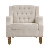 Beige Accent Chair, Living Room Chair, Footrest Chair Set with Vintage Brass Studs, Button Tufted Upholstered Armchair for Living Room