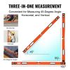 VEVOR Magnetic Torpedo Level, 48 in, Mechanical Bubble Vials Ruler for 45/90/180 Degree, Aluminum Alloy Leveler Tool w/ Viewing Window