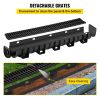 VEVOR Trench Drain System, Channel Drain with Plastic Grate, 5.9x5.1-Inch HDPE Drainage Trench, Black Plastic Garage Floor Drain