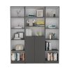 June 3 Piece Home Bookcase set, 60" Wide with 13 Shelves and 2-door Cabinet , Living Room Set Matt Gray / White