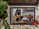 Keeshond Fall Kitchen Pumpkins Doormat Front Door Mat Indoor Outdoor Rugs for Entryway, Non Slip Washable Low Pile, 24H X 36W