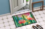 Arizona Saguaro Cactus Blossom in Watercolor Doormat Front Door Mat Indoor Outdoor Rugs for Entryway, Non Slip Washable Low Pile, 24H X 36W