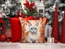 Foreign White Cat in Fall Leaves Throw Pillow Machine Washable, Indoor Outdoor Decorative Pillow for Couch, Bed or Patio, 14Hx14W