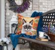 Snowshoe Cat in Fall Leaves Throw Pillow Machine Washable, Indoor Outdoor Decorative Pillow for Couch, Bed or Patio, 18Hx18W