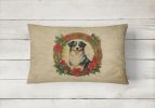 Christmas Flowers Frame Throw Pillow Throw Pillow for Indoor Couch Bed Outdoor Patio Washable, Australian Shepherd 2309,12Hx16W