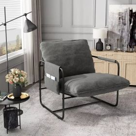 Nordic Style Iron Frame Armchair Reclining Leisure Lounge Furniture Removable Cushions Living Room Bedroom Accent Outdoor Use (Color: A507GY)