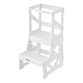 VEVOR Toddler Step Stool, Natural Pine Wood Kids Kitchen Stool Helper with Safety Rail (Default: Default)